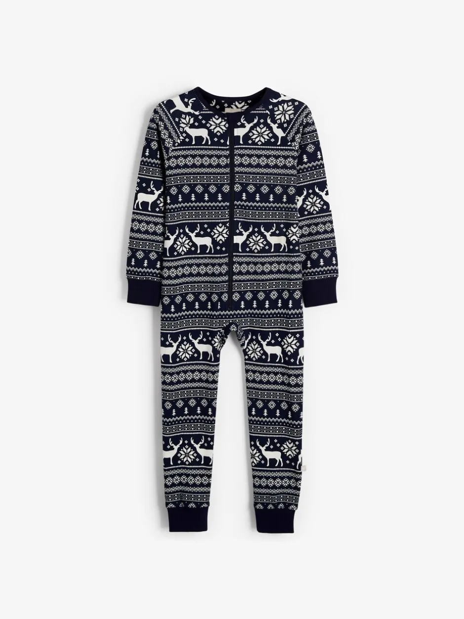 Nachtkleding En Pyjama's|Pyjama's|The Little Tailor - Kids Rendier kerstmis fair isle-patroon 100% katoen alles-in-één Blauw
