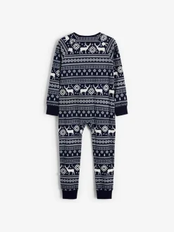 Nachtkleding En Pyjama's|Pyjama's|The Little Tailor - Kids Rendier kerstmis fair isle-patroon 100% katoen alles-in-één Blauw