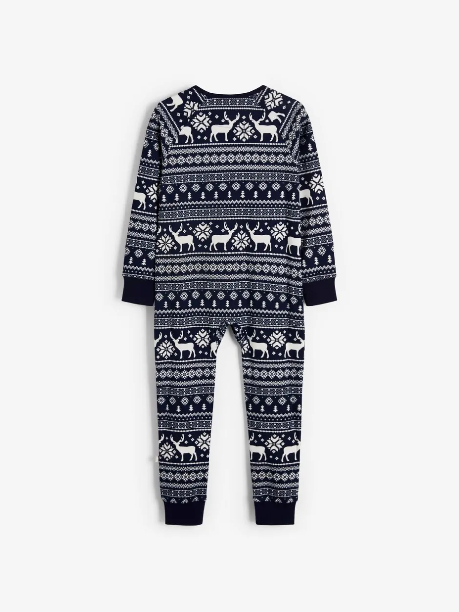 Nachtkleding En Pyjama's|Pyjama's|The Little Tailor - Kids Rendier kerstmis fair isle-patroon 100% katoen alles-in-één Blauw