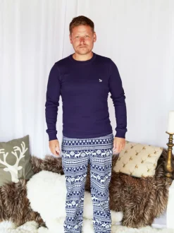 Pyjama's|Loungewear*The Little Tailor - kerstpyjama voor heren met rendier en fairisle-patroon Blauw