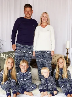 Pyjama's|Loungewear*The Little Tailor - kerstpyjama voor heren met rendier en fairisle-patroon Blauw