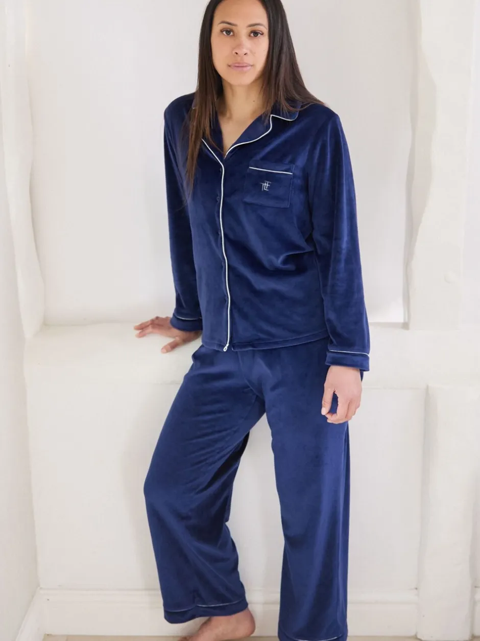 Pyjama's*The Little Tailor - luxe kerstpyjama van zacht aanvoelend velours Blauw