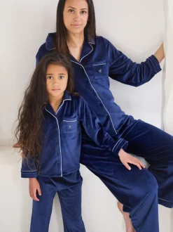 Pyjama's*The Little Tailor - luxe kerstpyjama van zacht aanvoelend velours Blauw