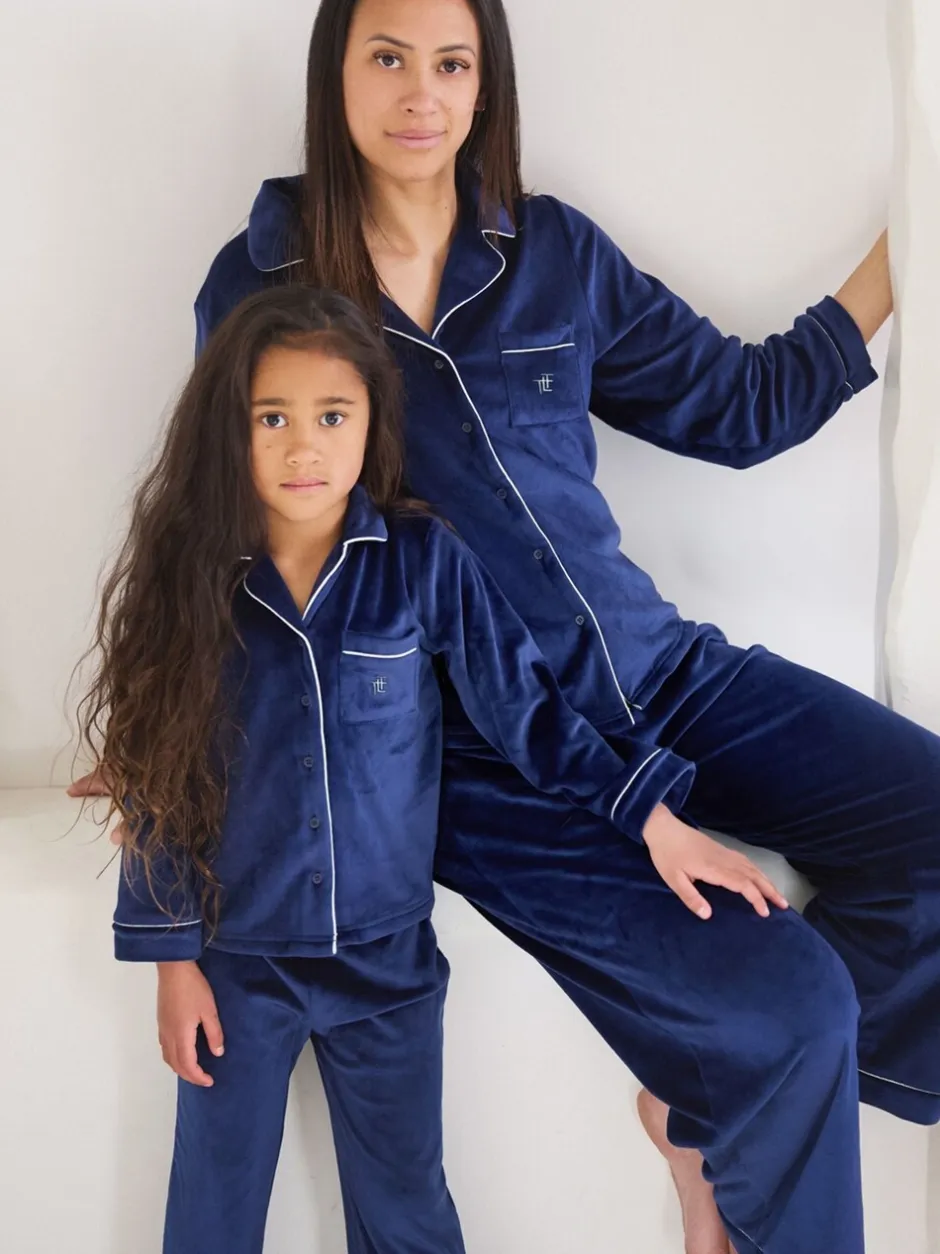 Pyjama's*The Little Tailor - luxe kerstpyjama van zacht aanvoelend velours Blauw