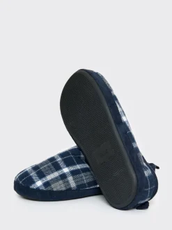 Pantoffels|Threadbare - Check Faux Fur Lined Mule Slippers Blauw