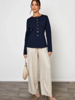 Gebreide Kleding|Threadbare - Cinched Knitted Button Up Cardigan Blauw