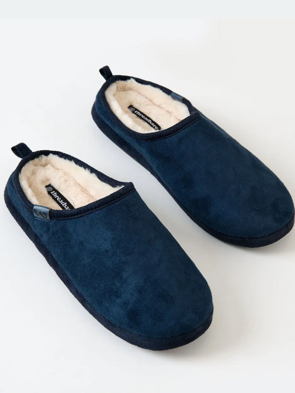 Pantoffels*Threadbare - Faux Suede Faux Fur Lined Mule Slippers Blauw