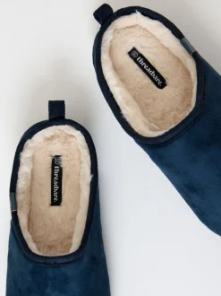 Pantoffels*Threadbare - Faux Suede Faux Fur Lined Mule Slippers Blauw