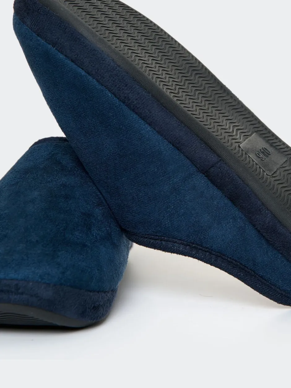 Pantoffels*Threadbare - Faux Suede Faux Fur Lined Mule Slippers Blauw