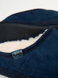 Pantoffels*Threadbare - Faux Suede Faux Fur Lined Mule Slippers Blauw