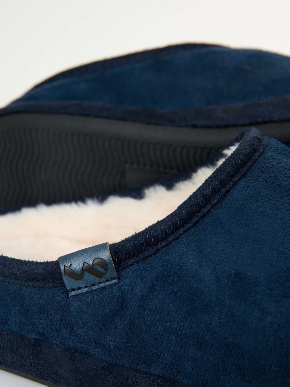 Pantoffels*Threadbare - Faux Suede Faux Fur Lined Mule Slippers Blauw