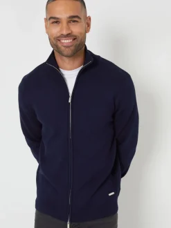 Gebreide Kleding*Threadbare - gebreid vest met rits en opstaande kraag Blauw