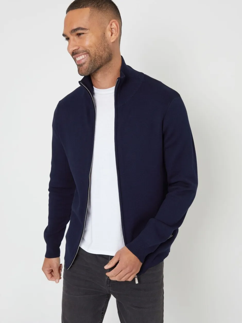 Gebreide Kleding*Threadbare - gebreid vest met rits en opstaande kraag Blauw
