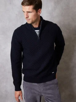 Gebreide Kleding*Threadbare - getextureerde wollen trui met korte rits Blauw
