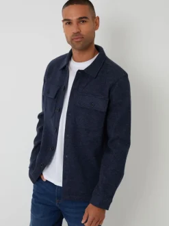 Formele Overhemden*Threadbare - imitatiebont wollen knoopsluiting overshirt Blauw