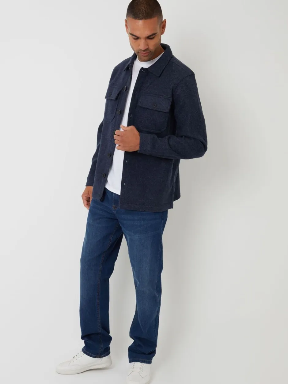 Formele Overhemden*Threadbare - imitatiebont wollen knoopsluiting overshirt Blauw