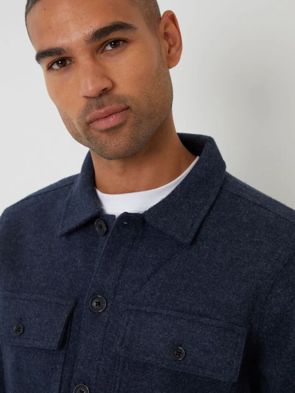 Formele Overhemden*Threadbare - imitatiebont wollen knoopsluiting overshirt Blauw