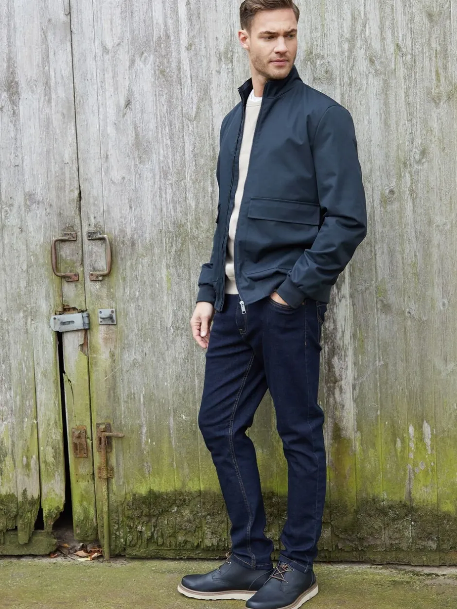 Blazers En Business-Jasjes|Threadbare - Patch Pocket Funnel Neck Harrington Style Jacket Blauw