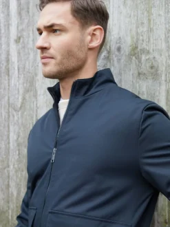 Blazers En Business-Jasjes|Threadbare - Patch Pocket Funnel Neck Harrington Style Jacket Blauw