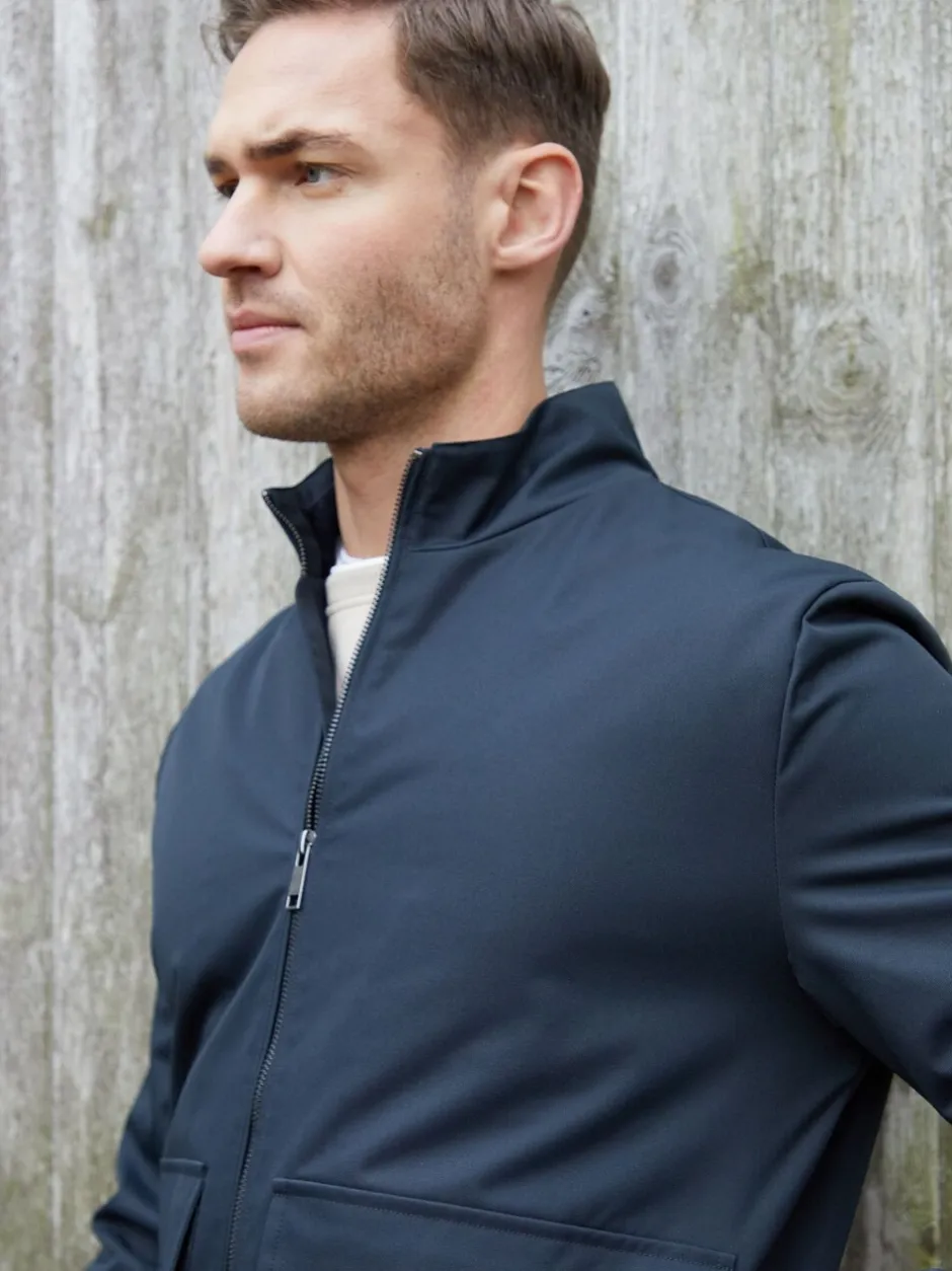Blazers En Business-Jasjes|Threadbare - Patch Pocket Funnel Neck Harrington Style Jacket Blauw