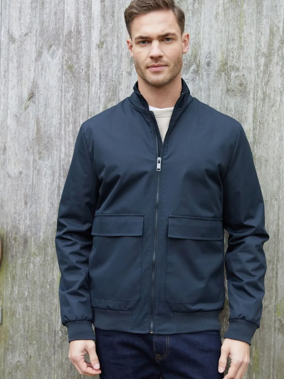 Blazers En Business-Jasjes|Threadbare - Patch Pocket Funnel Neck Harrington Style Jacket Blauw