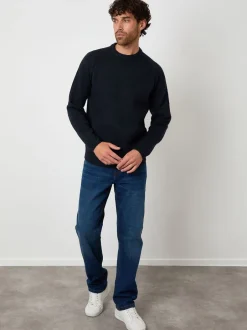 Gebreide Kleding*Threadbare - Raglan Rib Knitted Crew Neck Jumper Blauw
