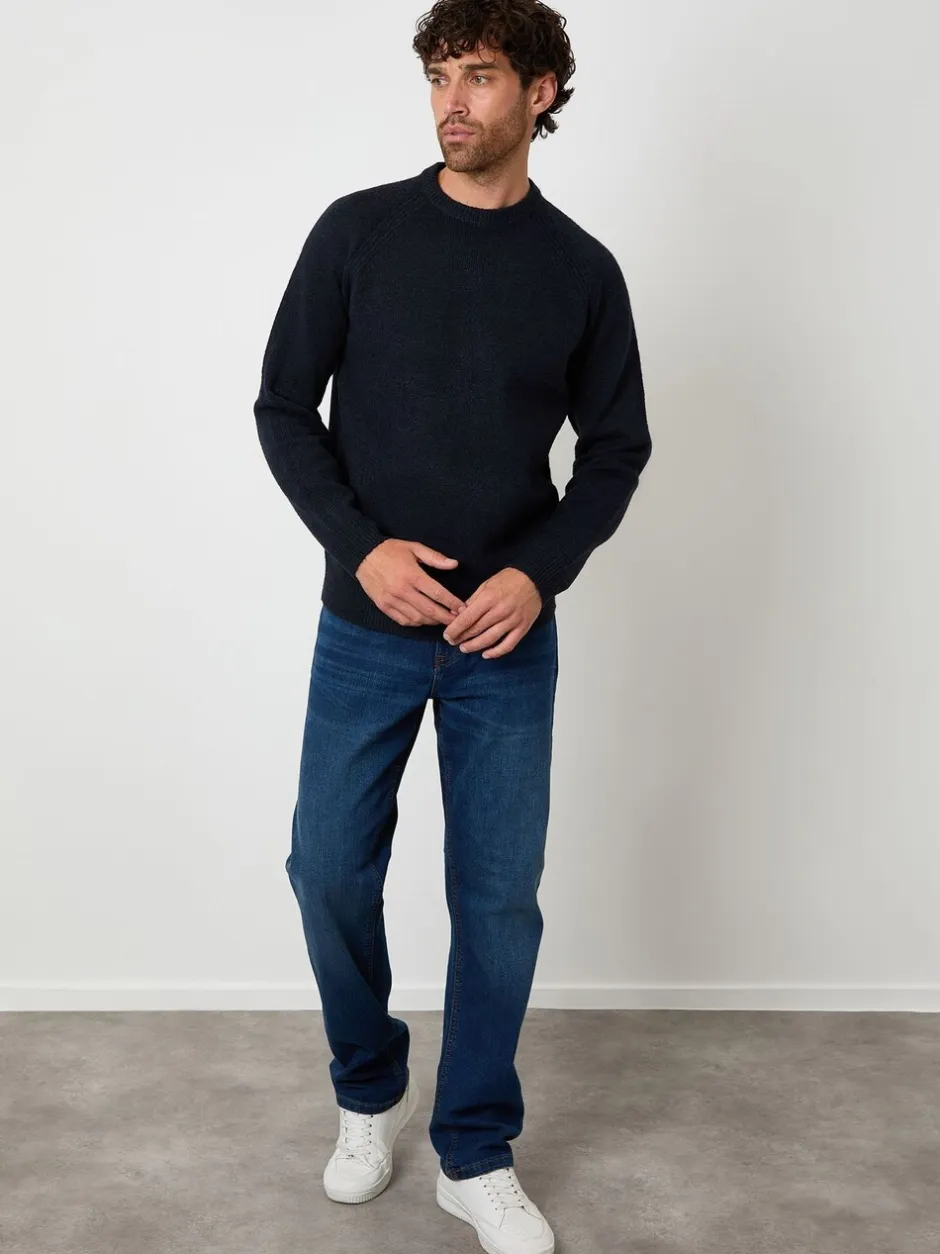 Gebreide Kleding*Threadbare - Raglan Rib Knitted Crew Neck Jumper Blauw