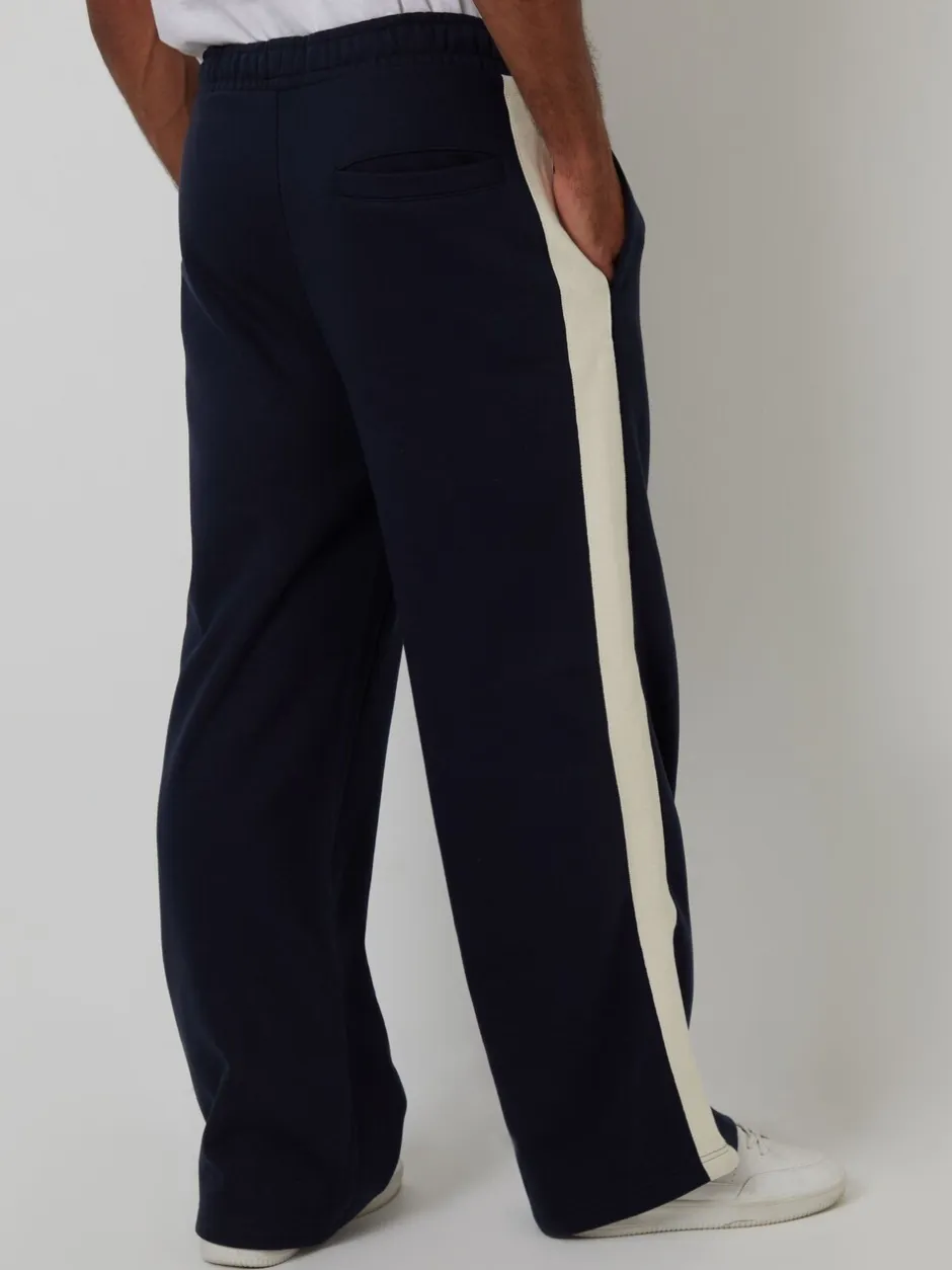 Joggingbroeken|Threadbare - Wide Leg Side Stripe Joggers Blauw