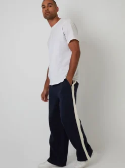 Joggingbroeken|Threadbare - Wide Leg Side Stripe Joggers Blauw
