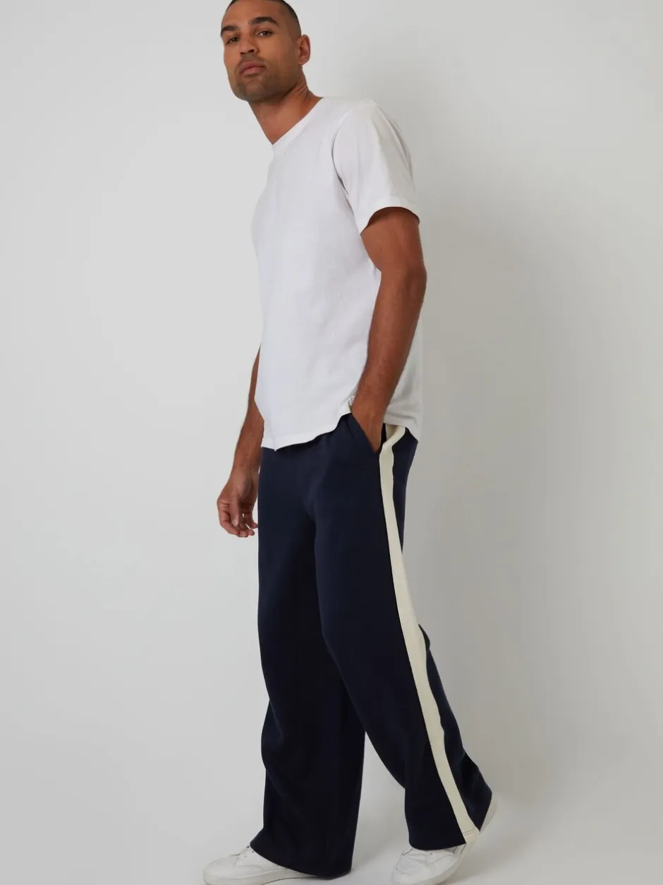 Joggingbroeken|Threadbare - Wide Leg Side Stripe Joggers Blauw