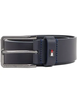 Riemen En Bretels|Tommy Hilfiger - leren riem met geëmailleerde vlag Blauw