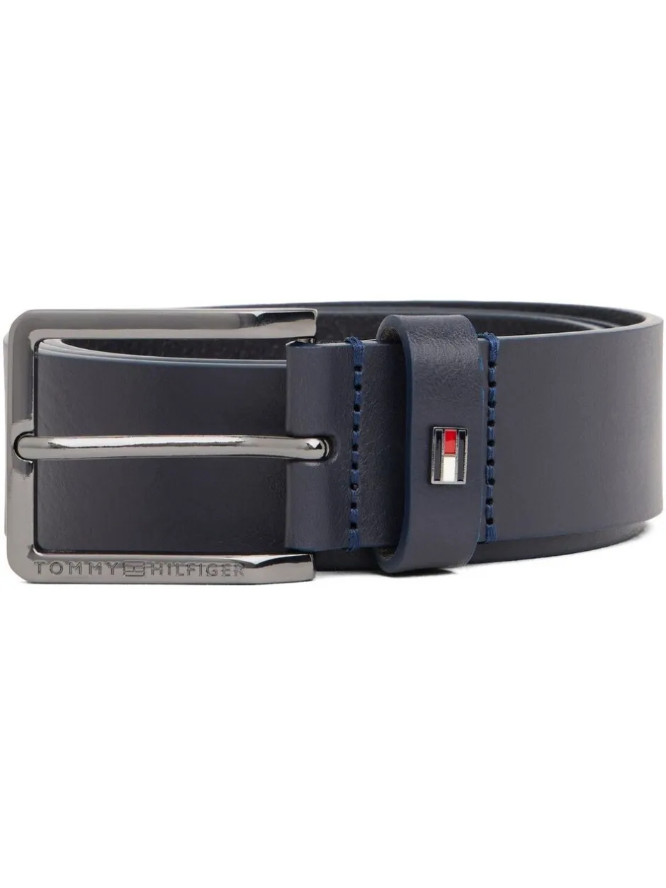 Riemen En Bretels|Tommy Hilfiger - leren riem met geëmailleerde vlag Blauw