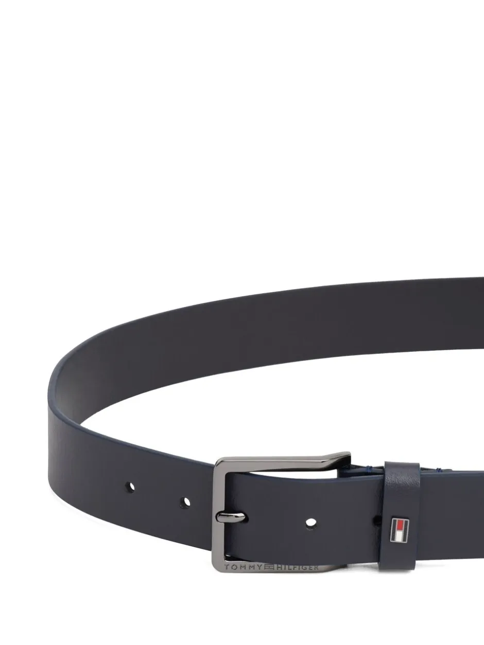 Riemen En Bretels|Tommy Hilfiger - leren riem met geëmailleerde vlag Blauw