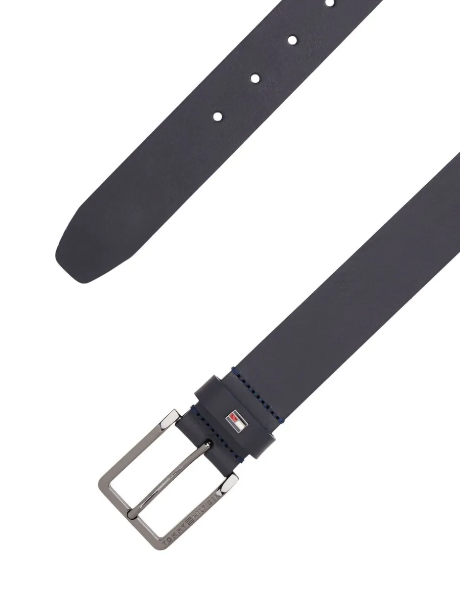 Riemen En Bretels|Tommy Hilfiger - leren riem met geëmailleerde vlag Blauw