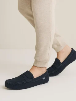 Pantoffels|Totes - Isotoner Mens Suede Moccasin With Water Repellency Blauw