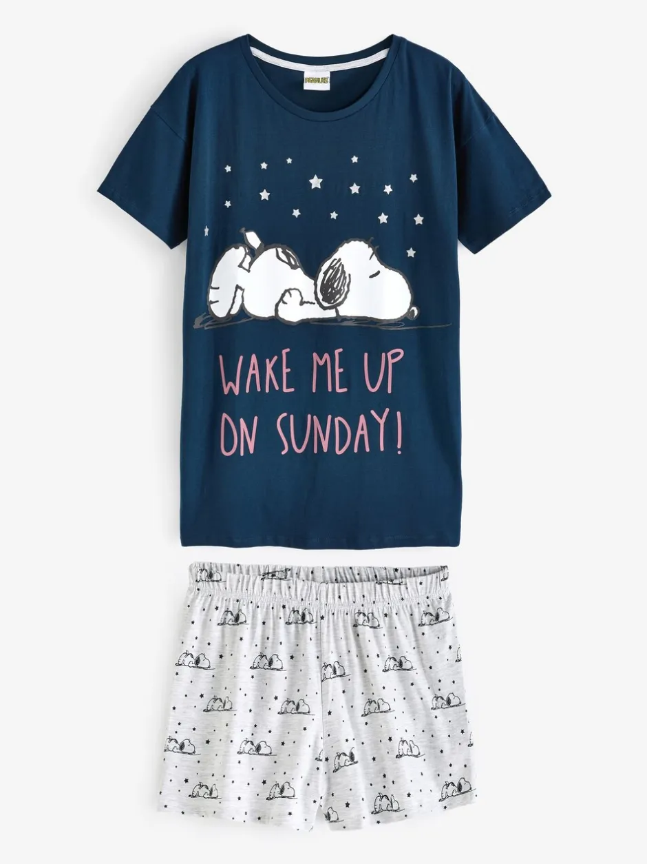 Pyjama's|Loungewear|Vanilla Underground Blauw - Snoopy Korte Broek Pyjama's Set