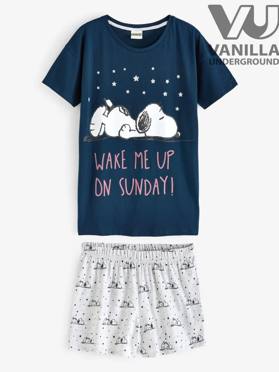 Pyjama's|Loungewear|Vanilla Underground Blauw - Snoopy Korte Broek Pyjama's Set