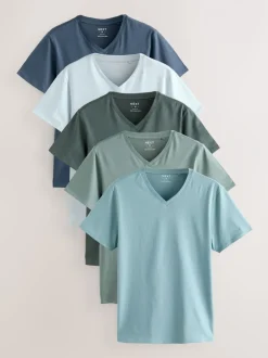 Ondergoed|Ondergoed*Next - Verpakking van 5 slim-fit 100% katoenen T-shirts met V-hals en laagjes Blauw