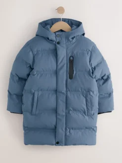 Schoolkleding|Jassen En Jacks|Next - Waterdichte lange pufferjas met fleecevoering (3-17jr) Blauw