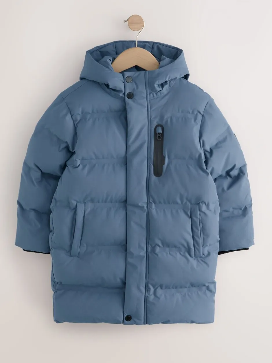 Schoolkleding|Jassen En Jacks|Next - Waterdichte lange pufferjas met fleecevoering (3-17jr) Blauw