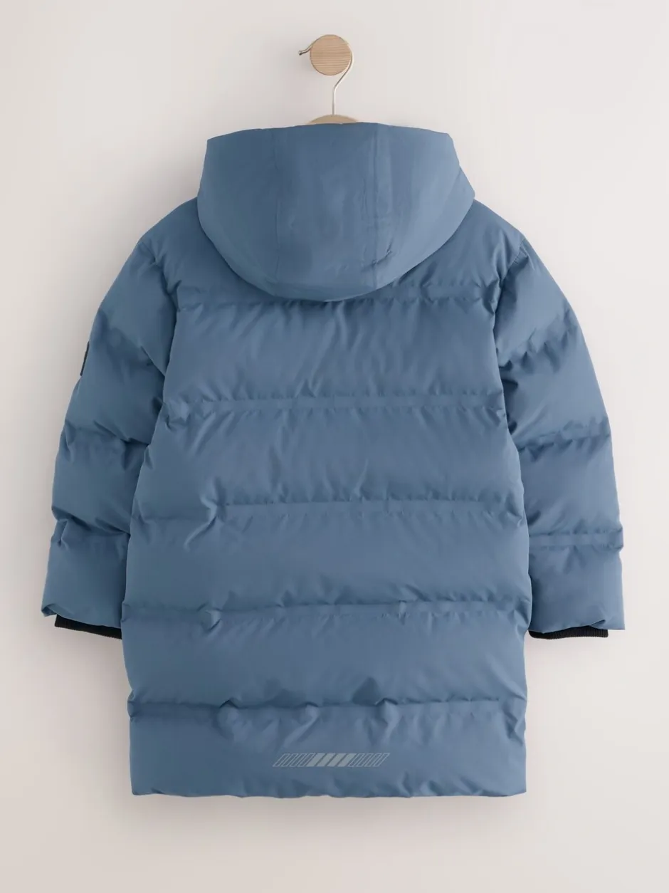 Schoolkleding|Jassen En Jacks|Next - Waterdichte lange pufferjas met fleecevoering (3-17jr) Blauw