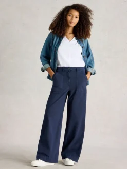 Broeken*White Stuff - Twister Chino Wide Leg Trousers Blauw