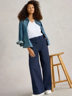 Broeken*White Stuff - Twister Chino Wide Leg Trousers Blauw