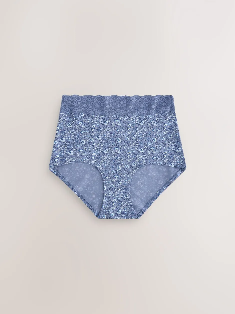 Onderbroeken*Next Blauw fijne bloemenprint - Katoenen kanten slipjes 4 stuks