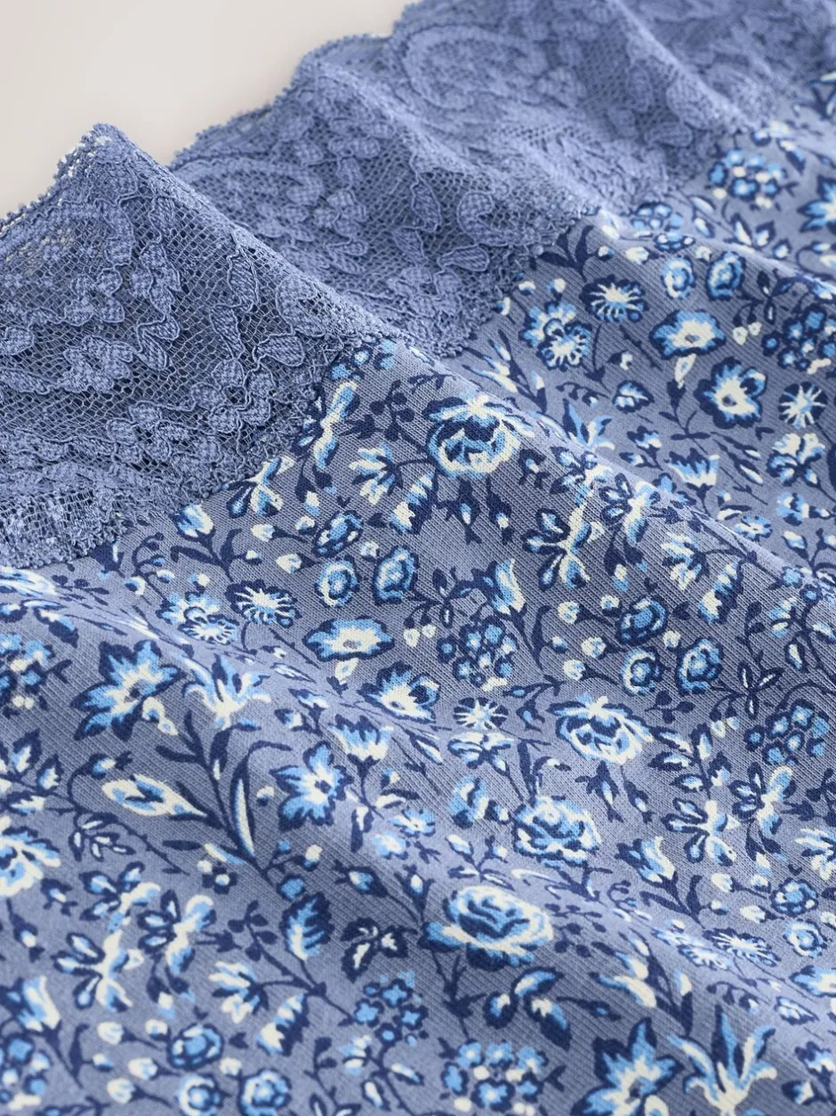 Onderbroeken*Next Blauw fijne bloemenprint - Katoenen kanten slipjes 4 stuks