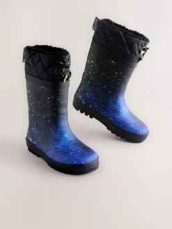 Laarzen*Next - Warme gevoerde regenlaarzen met rand blauw galaxy