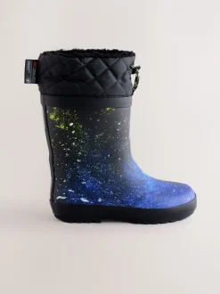 Laarzen*Next - Warme gevoerde regenlaarzen met rand blauw galaxy