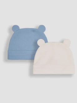 Mutsjes En Antikrabwantjes|Mutsen, Handschoenen En Sjaals*Jojo Maman Bébé - - 2 Babymutsen Blauw geribbeld