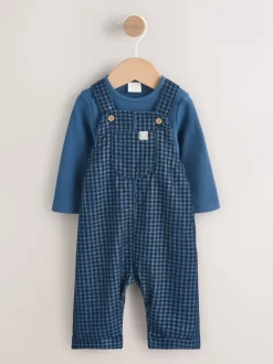 Rompertjes En Tuinbroeken*Next - Babyset van corduroy tuinbroek en rompertje (0mnd-2jr) Blauw geruit