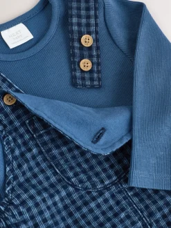 Rompertjes En Tuinbroeken*Next - Babyset van corduroy tuinbroek en rompertje (0mnd-2jr) Blauw geruit